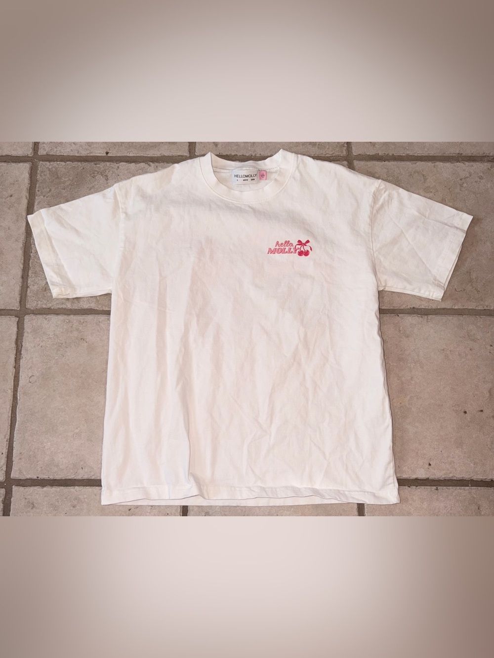 Hello Molly White Tee with Pink Cherry Logo